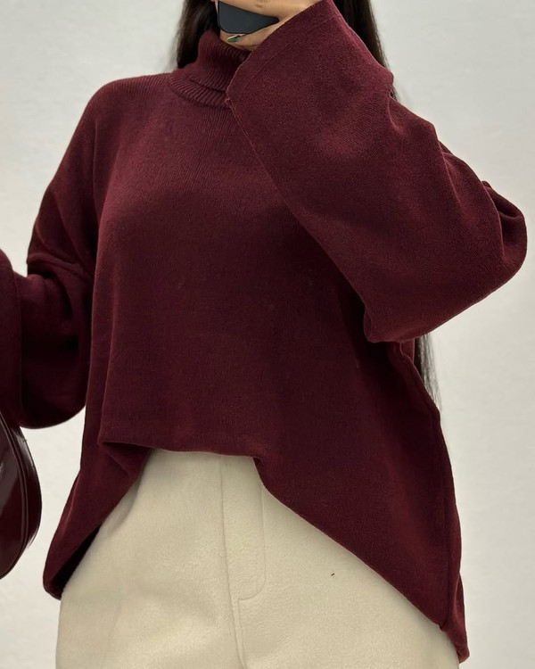 بافت چری زرشکی یقه اسکی لش