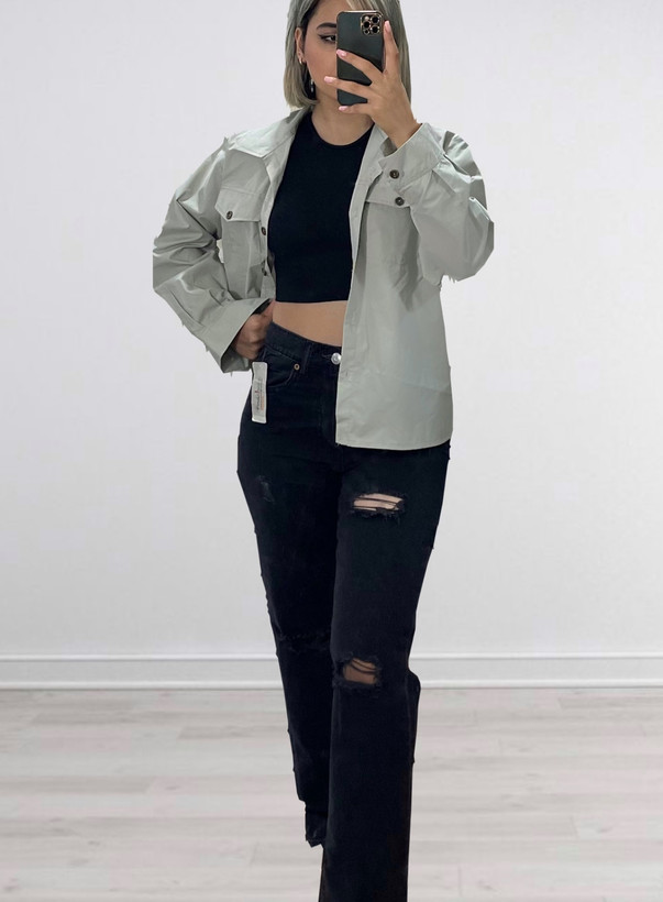 شلوار جین نیم بگ راسته زاپدار ذغالی زنانه