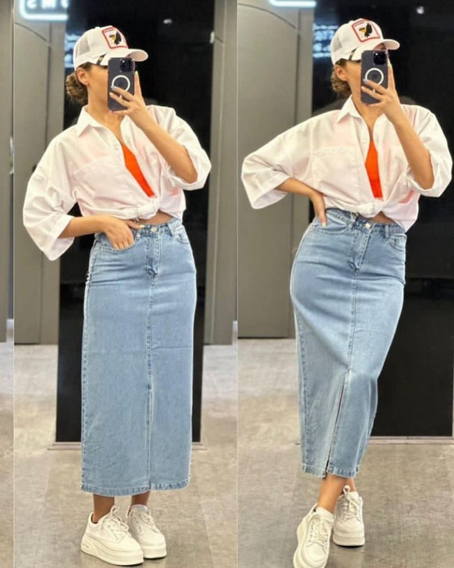 دامن جین آبی یخی زنانه