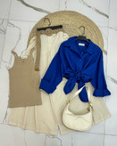 شومیز آبی کاربنی زنانه ساده عسل استایل