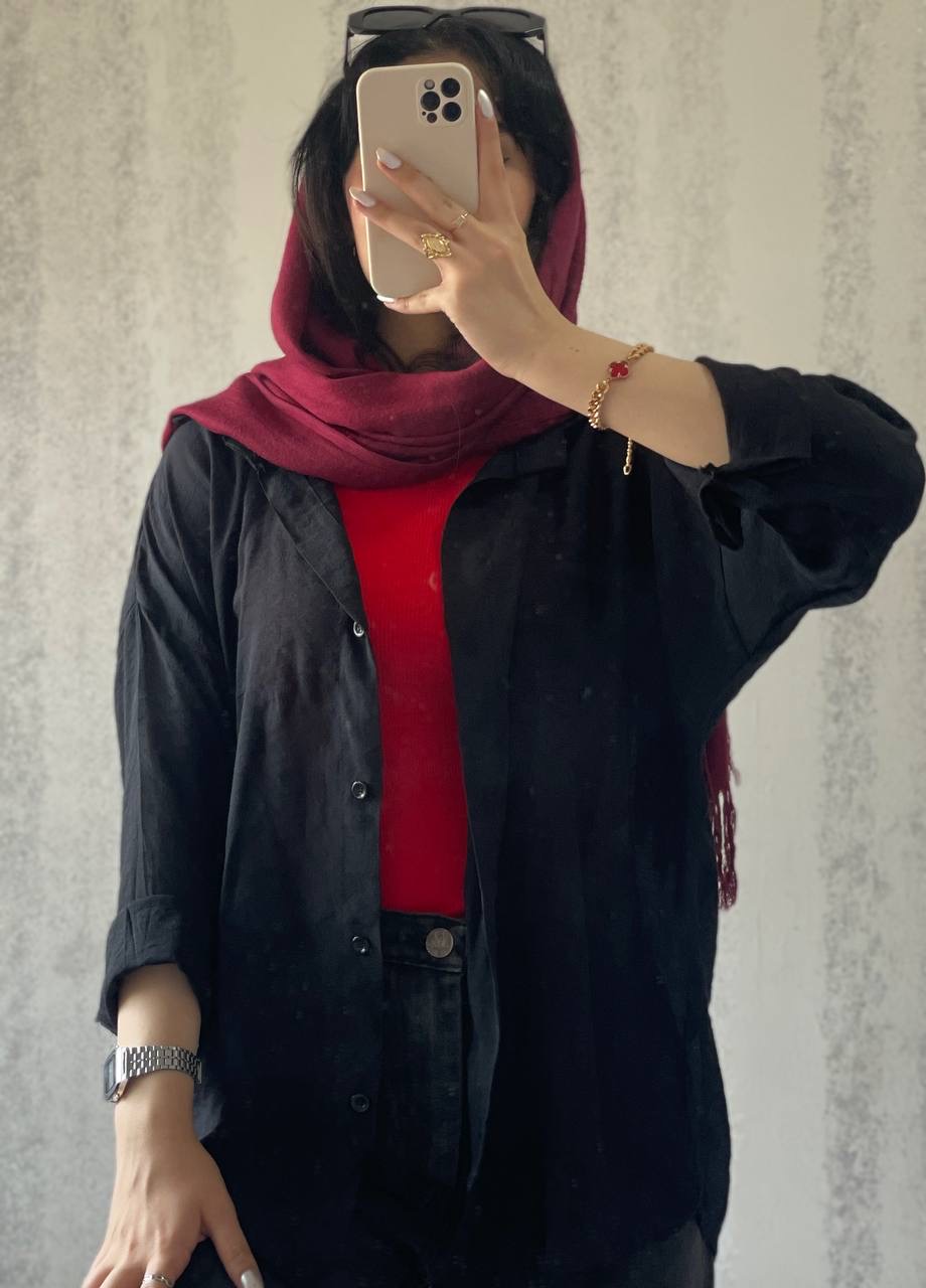 شومیزمانتویی مشکی نخ پری ساده زنانه