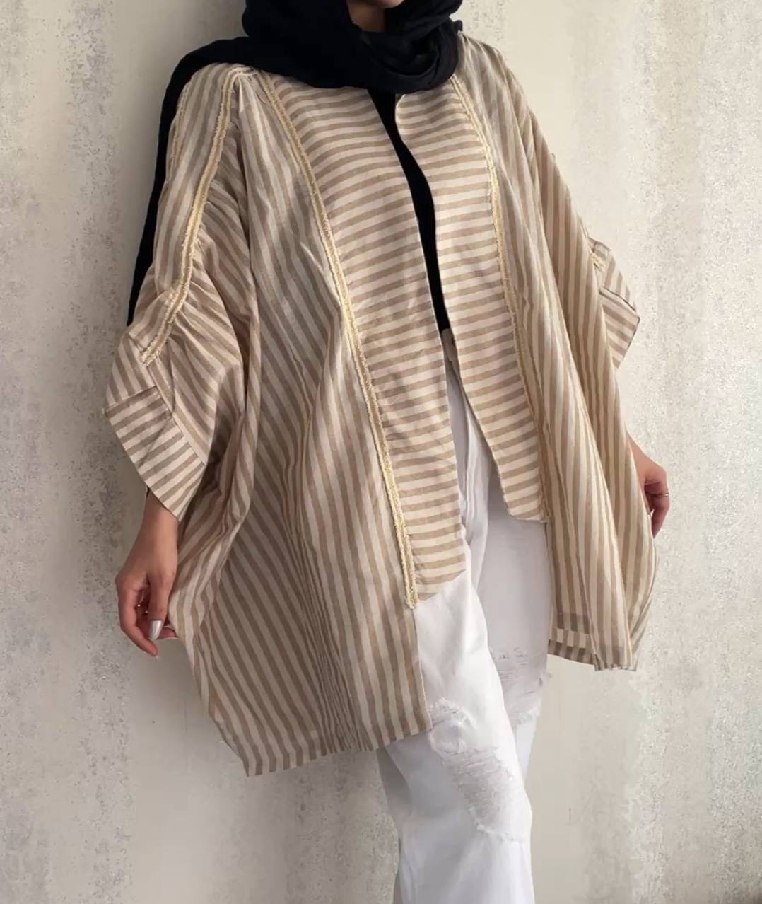 مانتو جلوباز راه راه زنانه سایز بزرگ عسل استایل