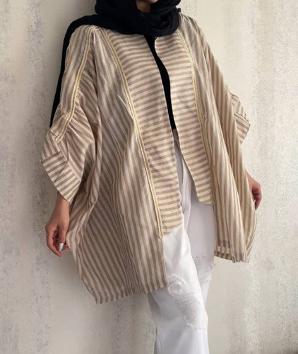 مانتو جلوباز راه راه زنانه سایز بزرگ عسل استایل