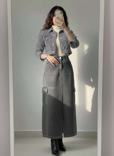 دامن جین ذغالی زنانه اسپرت | عسل استایل