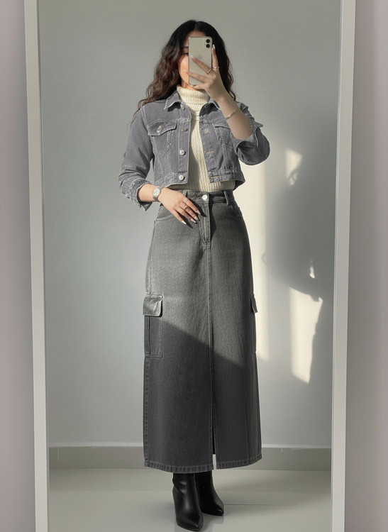 دامن جین ذغالی زنانه اسپرت | عسل استایل