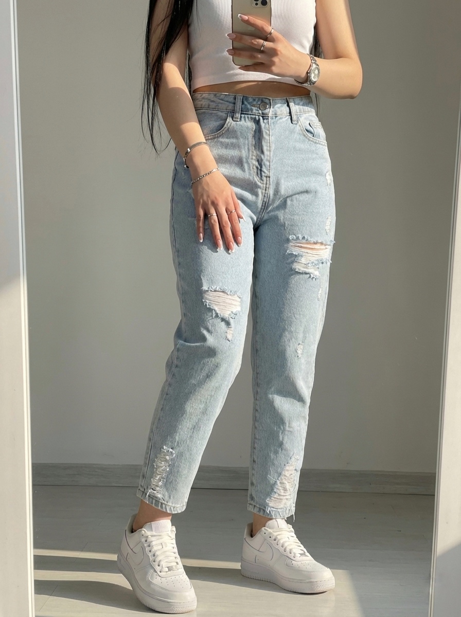 شلوار مام جین آبی زنانه کد ۷۸۰