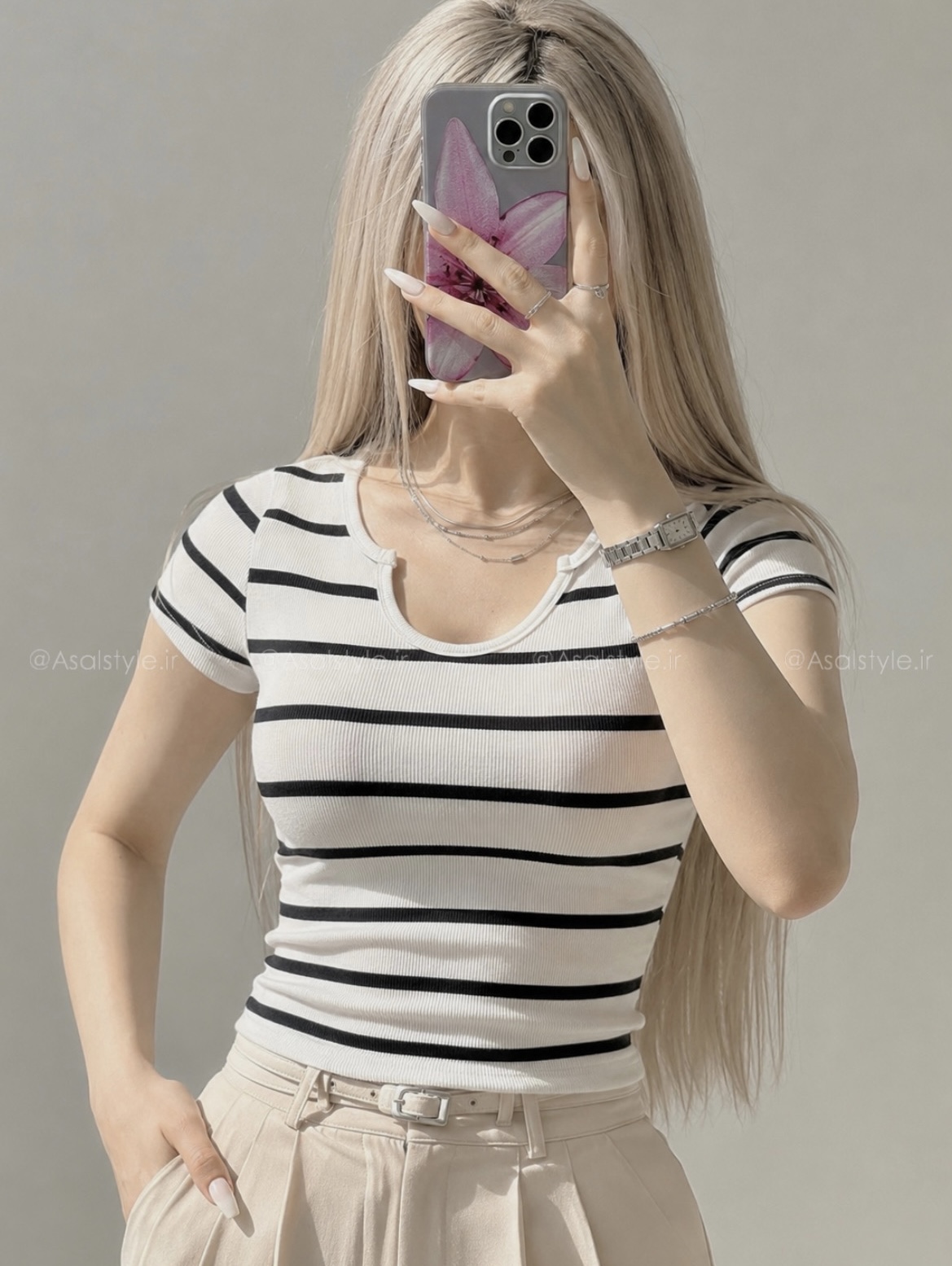 کراپ تیشرت یقه دلبری راه راه کد ۱۱۱۹