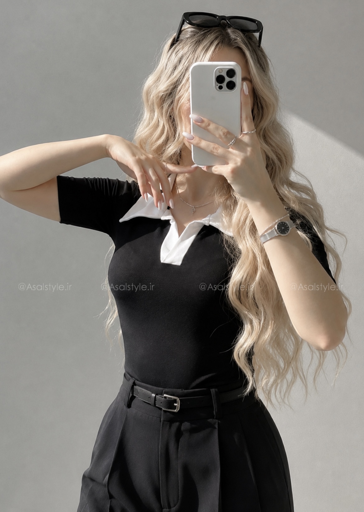 پلوشرت مشکی یقه سفید کد ۱۱۶۹