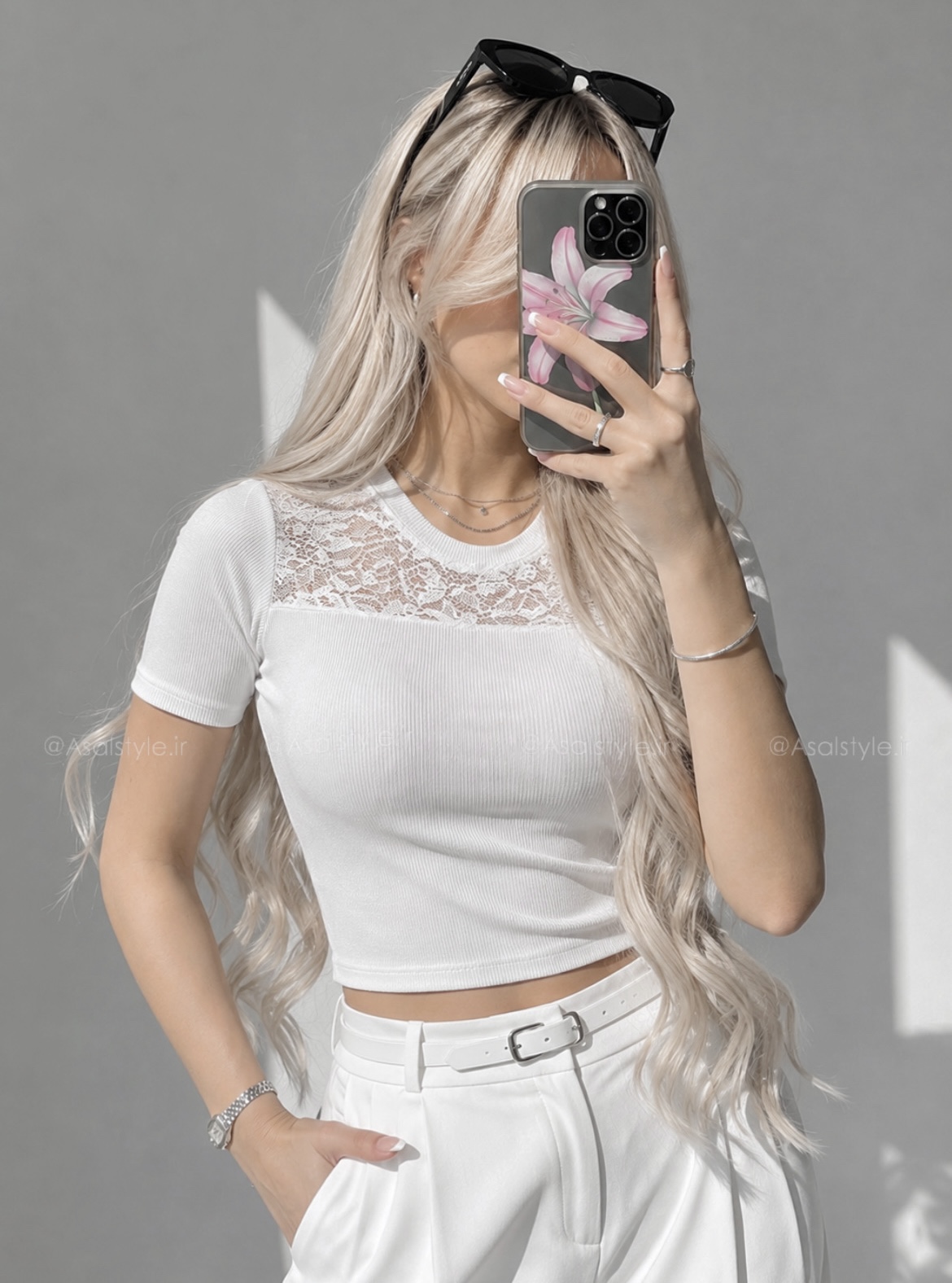 کراپ تیشرت دانتل زنانه کد ۱۲۰۱