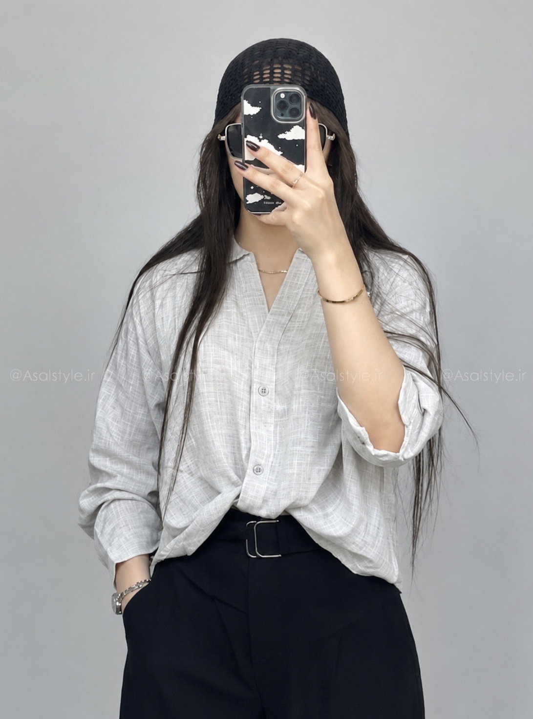 شومیز پیچی لینن زنانه کد ۱۲۱۶