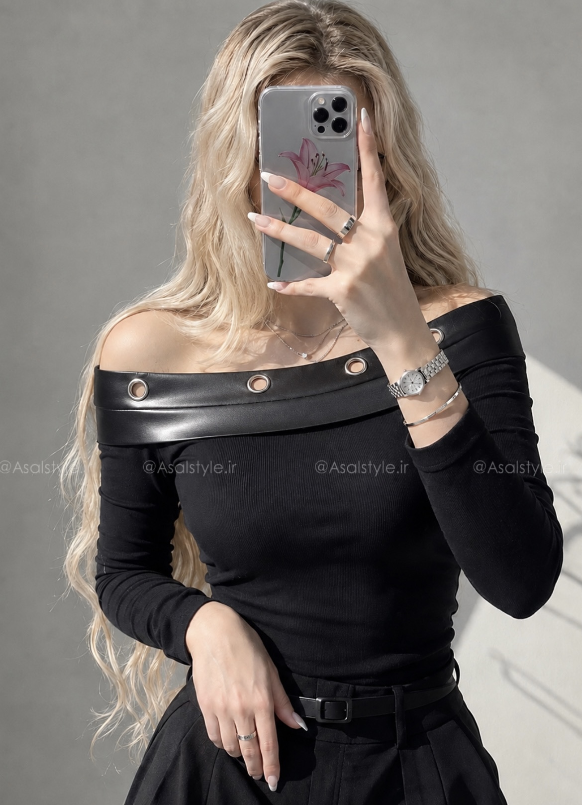 بادی یقه قایقی پرچی زنانه کد ۱۲۲۱