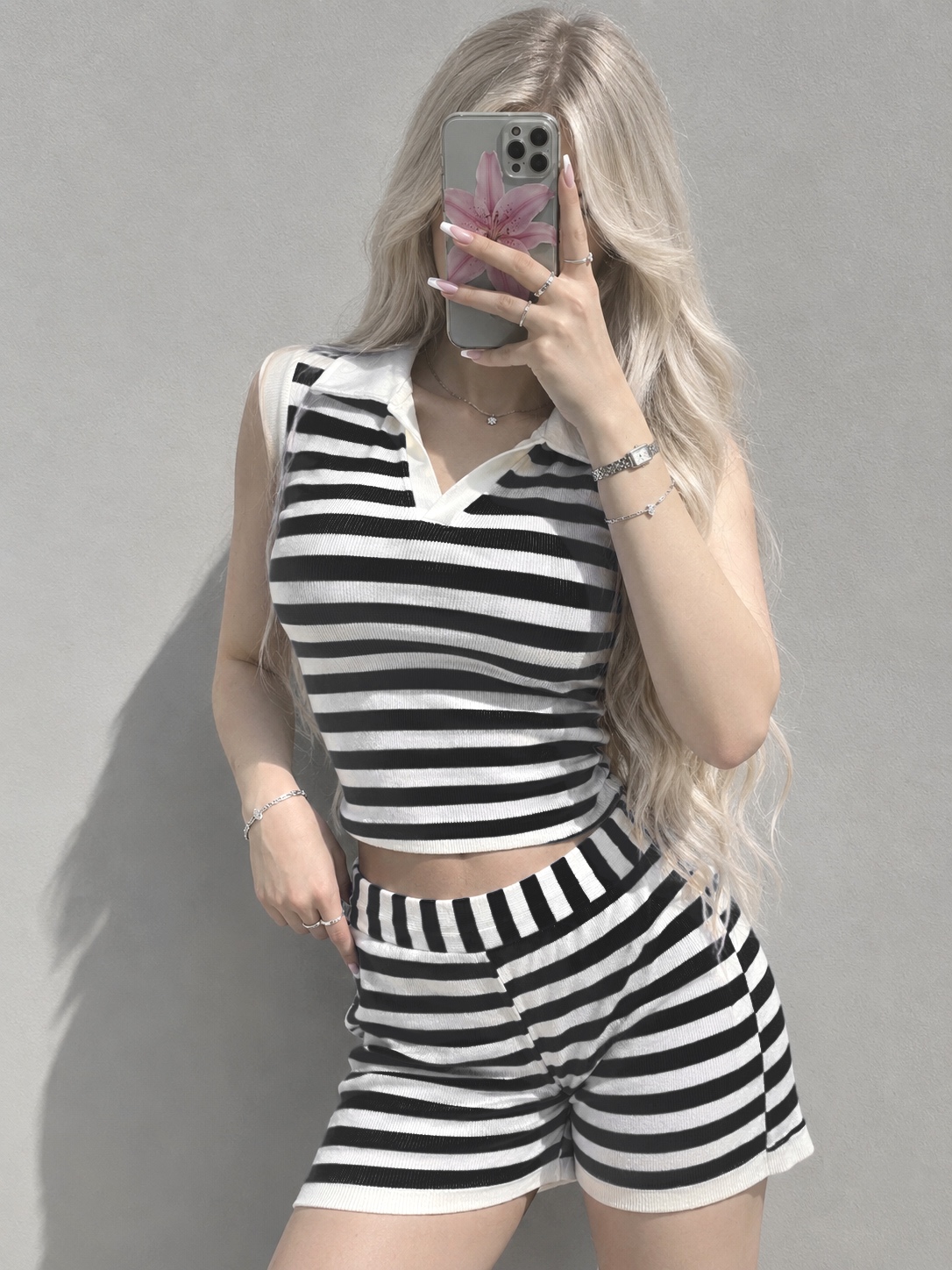 ست پلوشرت شورتک راه راه کد ۱۳۰۵