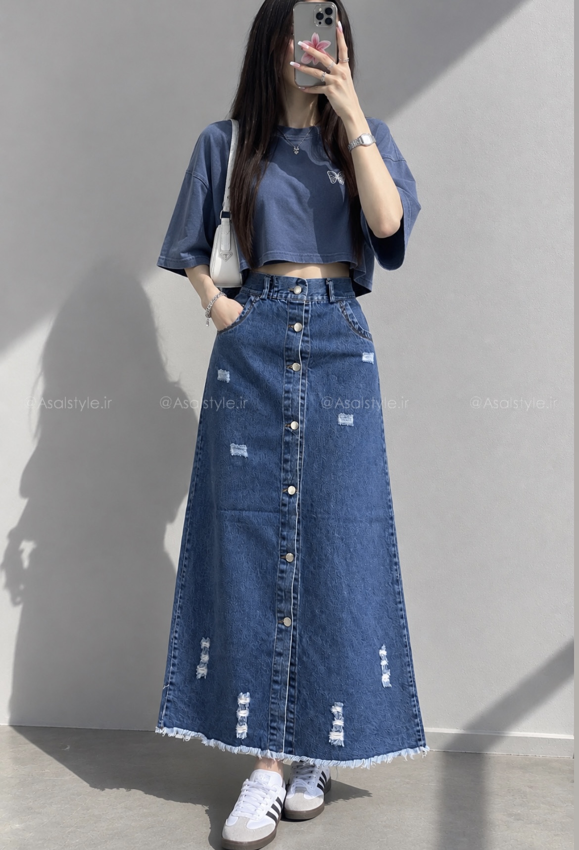 دامن جین جلو دکمه زاپدار کد ۱۳۴۷