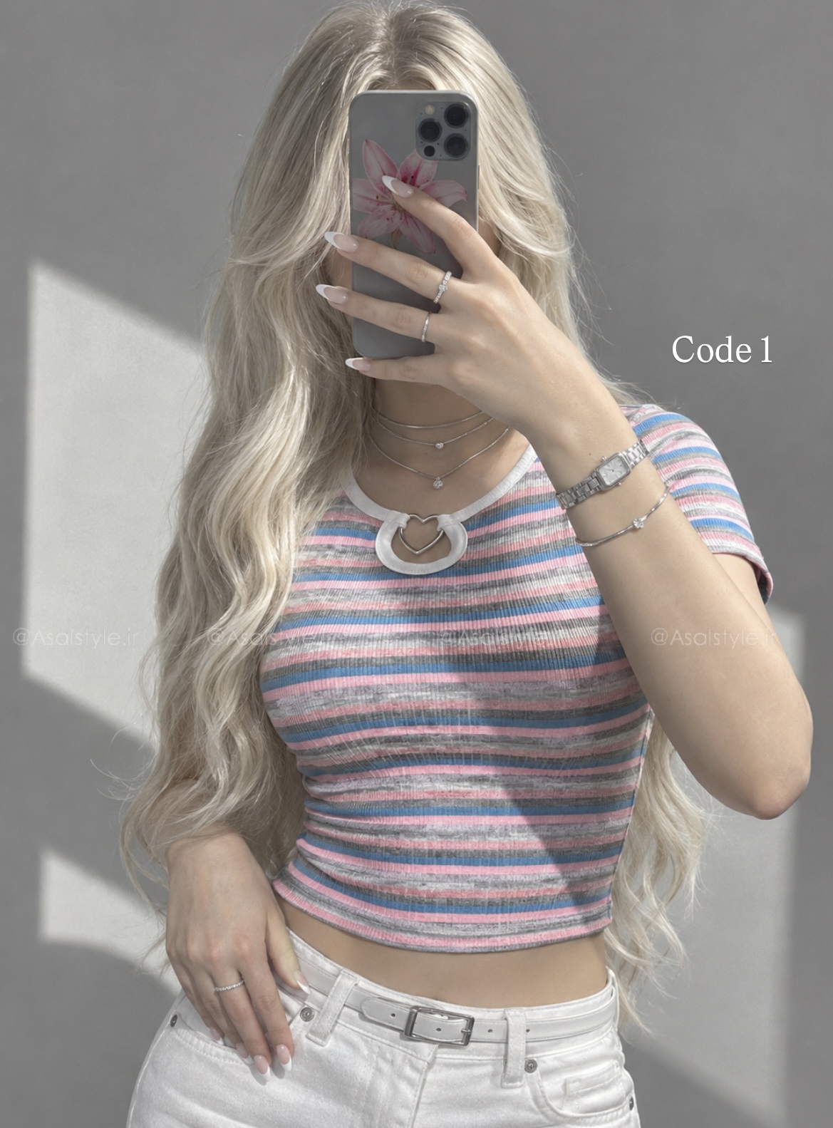 فیت شرت راه راه سگک قلبی کد ۱۳۸۴